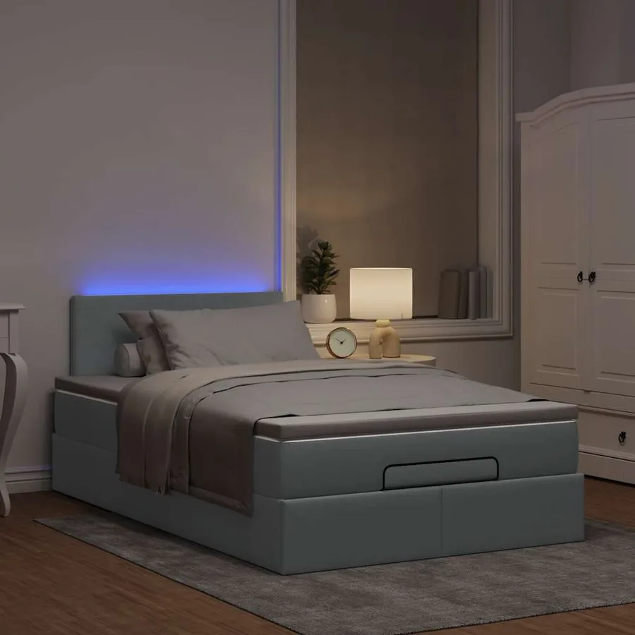 Lit ottoman avec matelas gris clair 120x190 cm tissu - 3