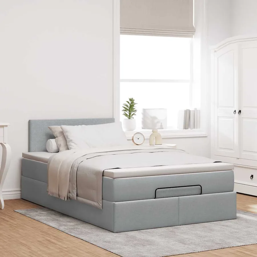 Lit ottoman avec matelas gris clair 120x190 cm tissu - 4
