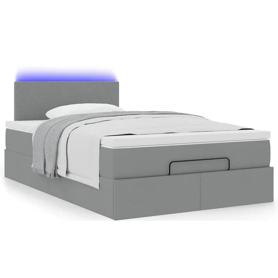 Lit ottoman avec matelas gris clair 120x190 cm tissu - 6