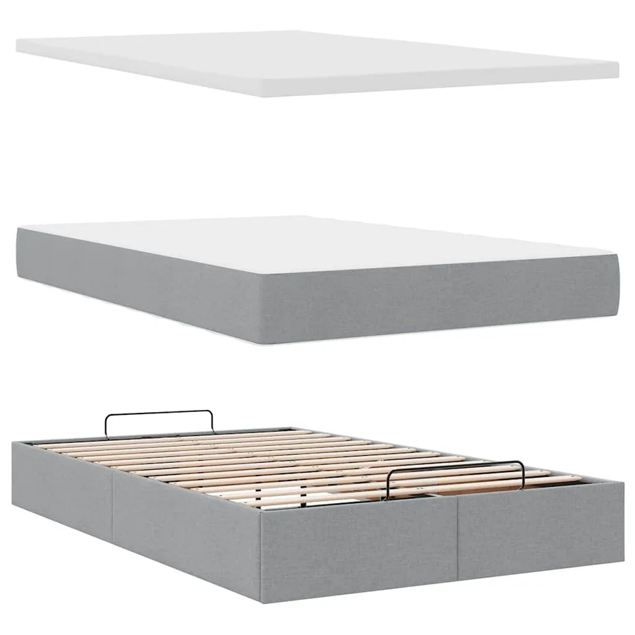 Lit ottoman avec matelas gris clair 120x190 cm tissu - 9