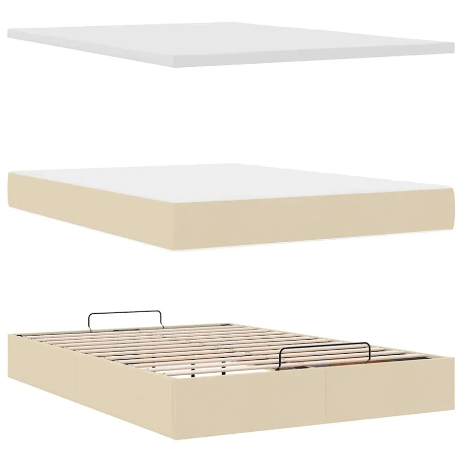 Lit ottoman avec matelas crème 140x200 cm tissu - 8