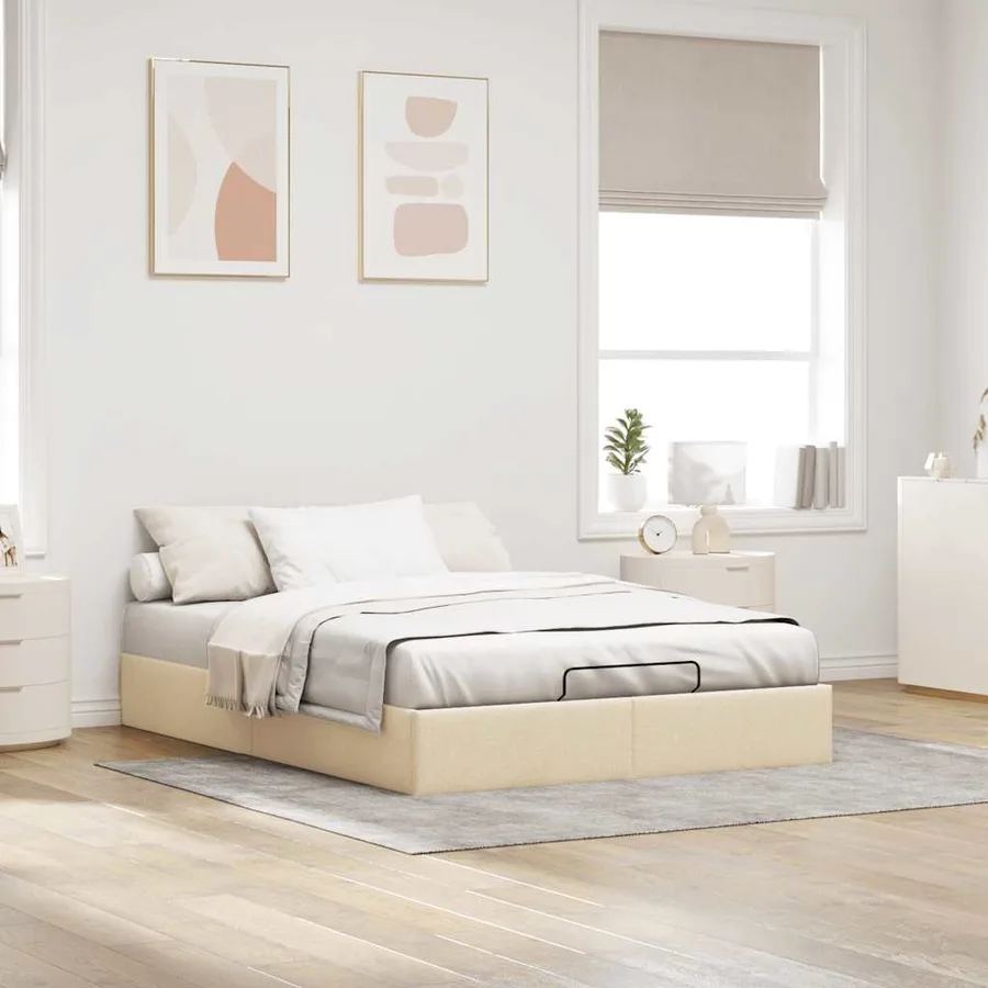 Cadre de lit ottoman sans matelas crème 140x200 cm tissu - 3