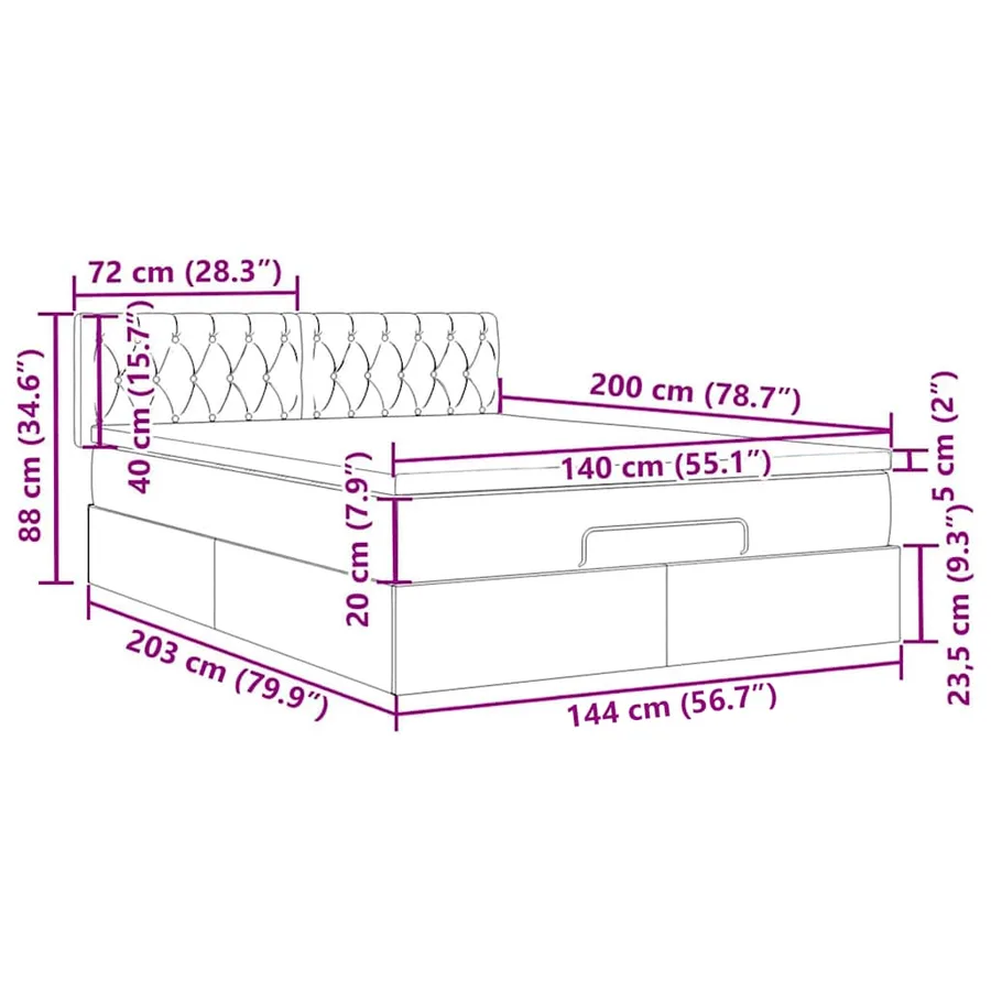 Lit ottoman avec matelas et LED crème 140x200 cm tissu - 18