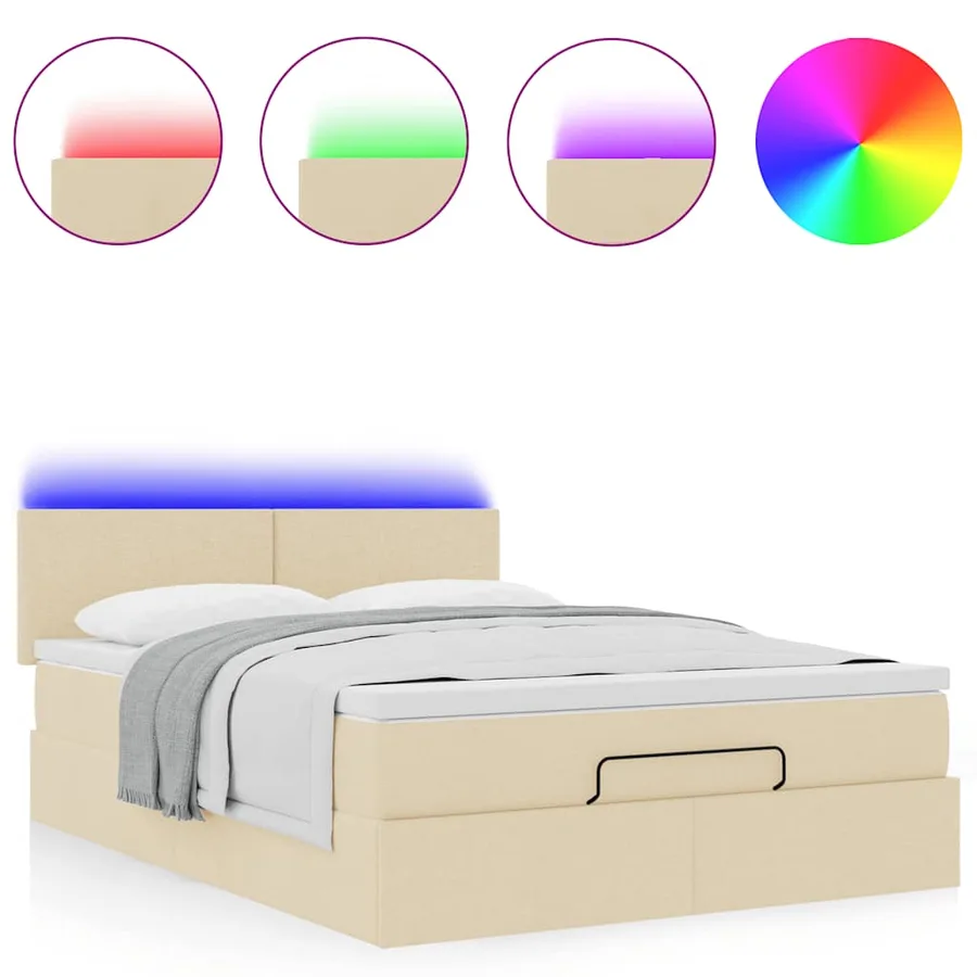 Lit ottoman avec matelas et LED crème 140x200 cm tissu - 5