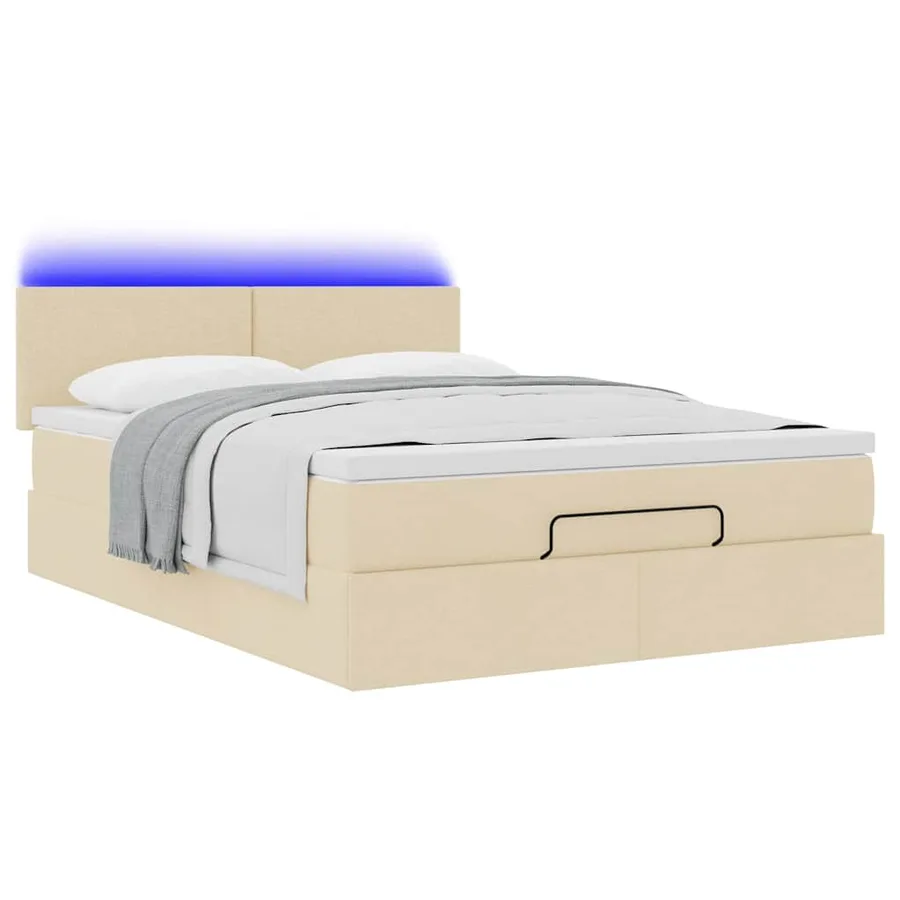 Lit ottoman avec matelas et LED crème 140x200 cm tissu - 6
