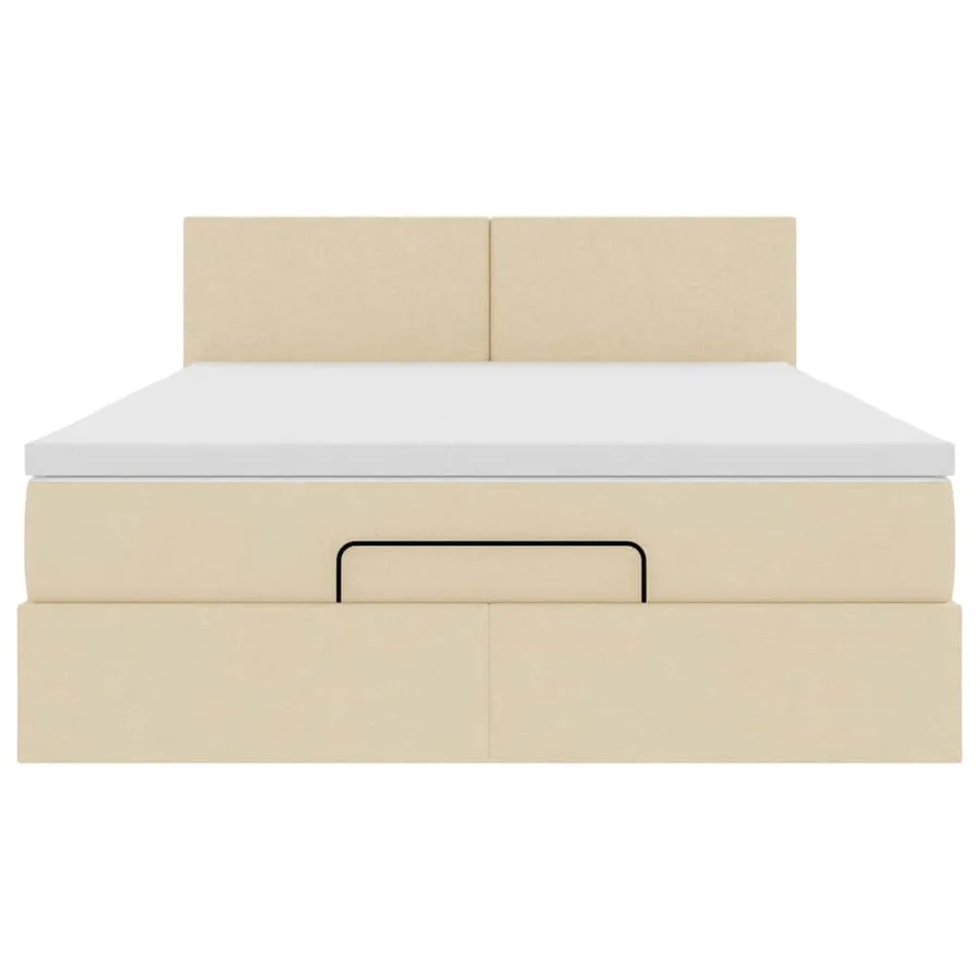 Lit ottoman avec matelas et LED crème 140x200 cm tissu - 8
