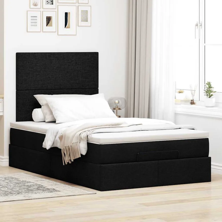 Cadre de lit ottoman avec matelas noir 120x190 cm tissu - 3