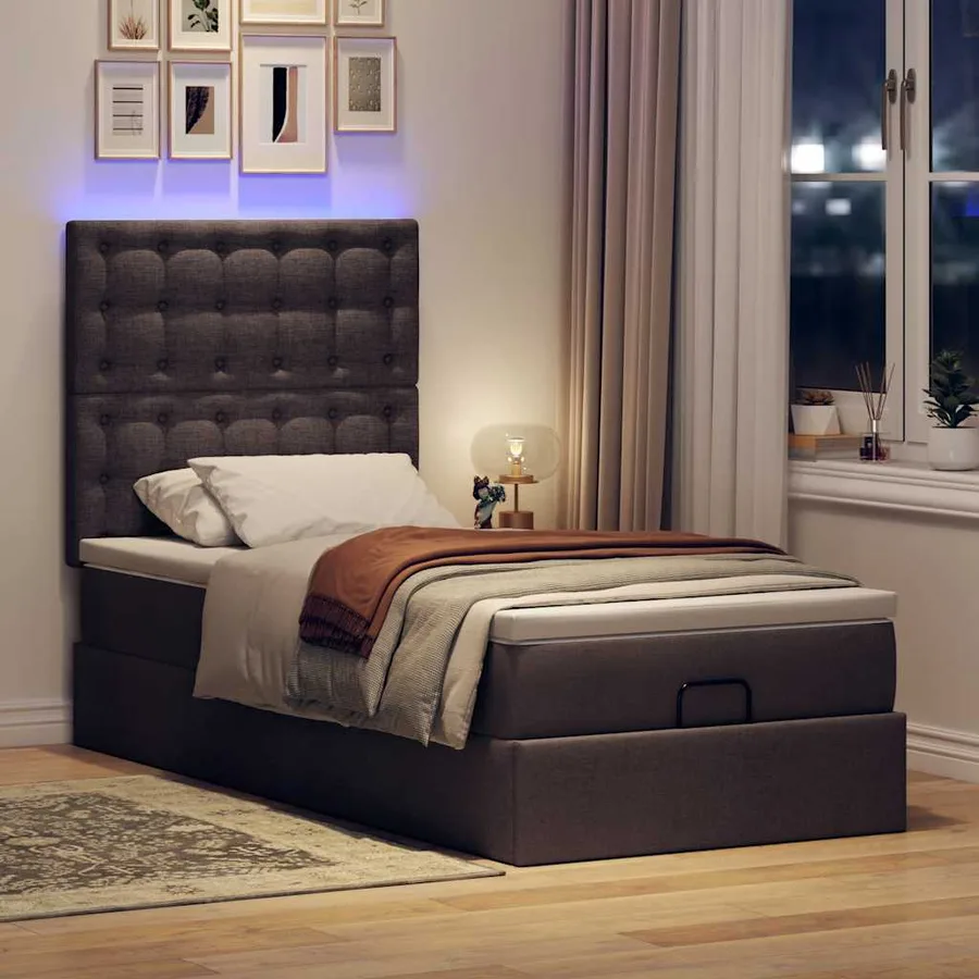 Cadre de lit ottoman avec matelas marron foncé 100x200 cm tissu - 3