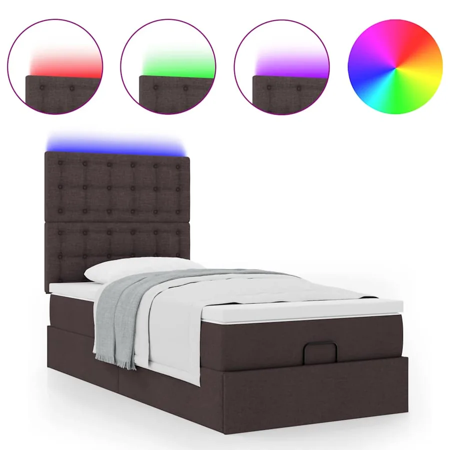 Cadre de lit ottoman avec matelas marron foncé 100x200 cm tissu - 5