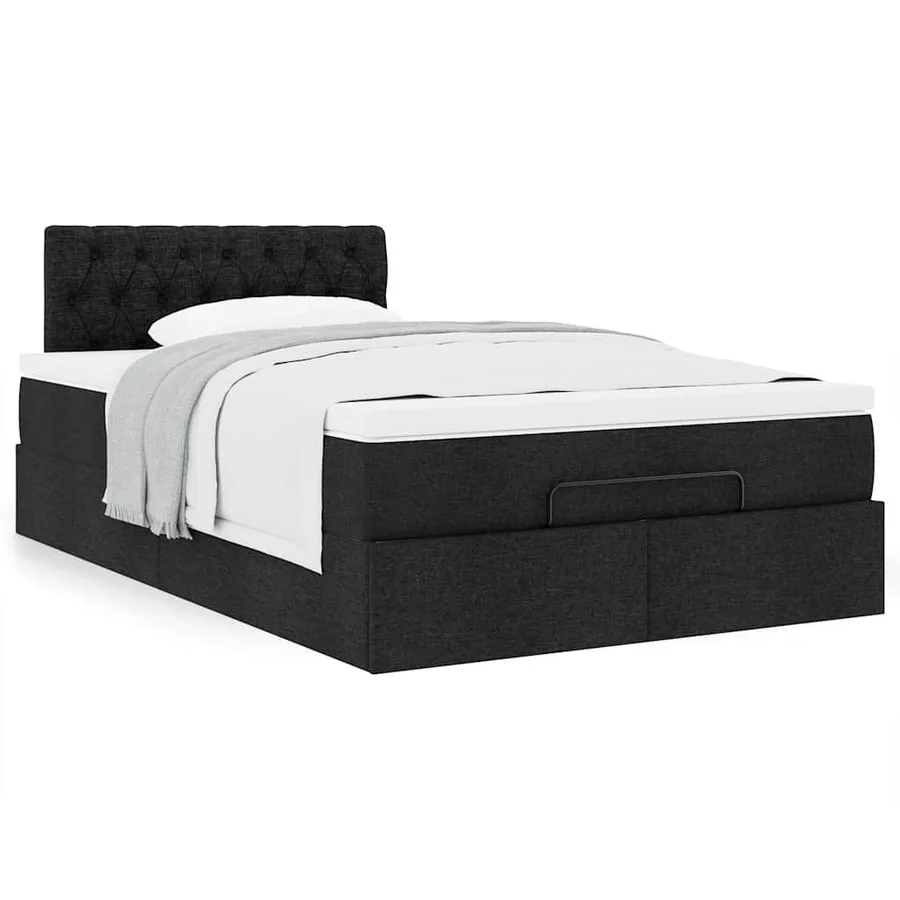 Lit ottoman avec matelas noir 120x190 cm tissu - 4