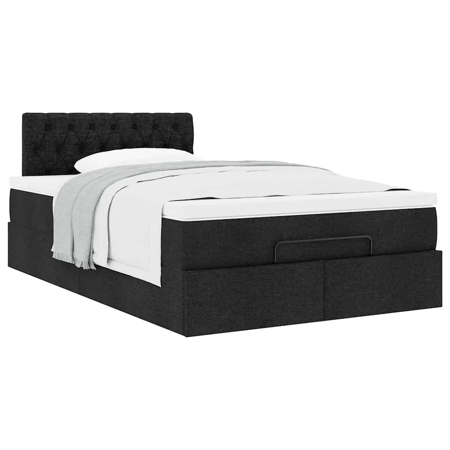 Lit ottoman avec matelas noir 120x190 cm tissu - 5