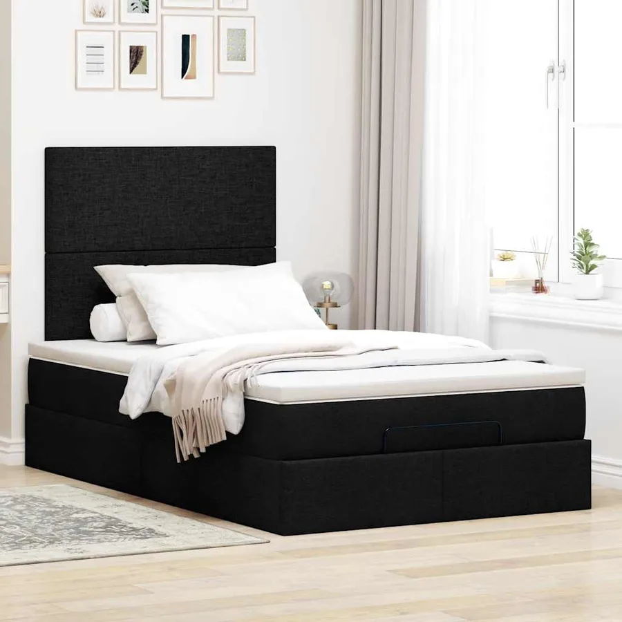 Cadre de lit ottoman avec matelas noir 120x190 cm tissu - 4