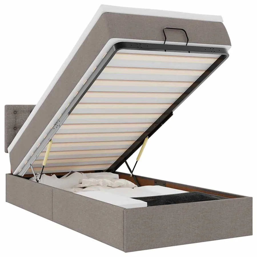 Lit ottoman avec matelas taupe 100x200 cm tissu - 2