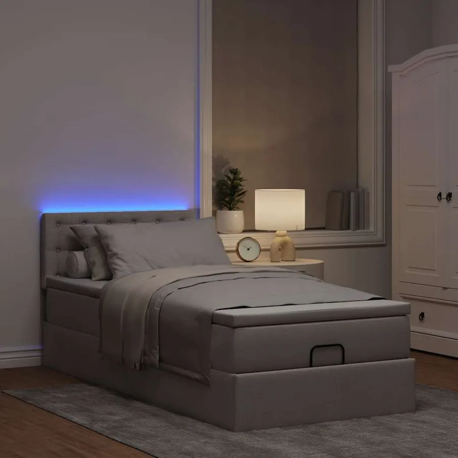 Lit ottoman avec matelas taupe 100x200 cm tissu - 3