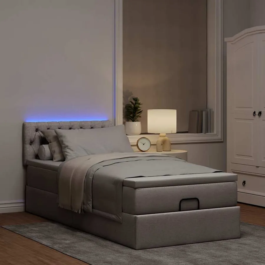 Lit ottoman avec matelas taupe 100x200 cm tissu - 3