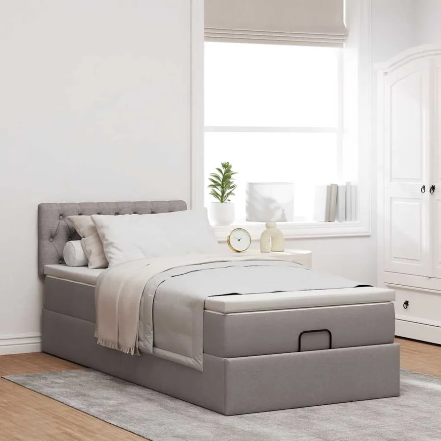 Lit ottoman avec matelas taupe 100x200 cm tissu - 4