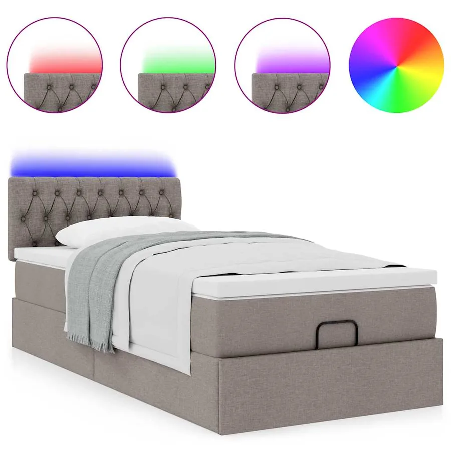 Lit ottoman avec matelas taupe 100x200 cm tissu - 5
