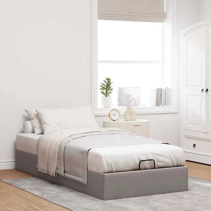 Cadre de lit ottoman sans matelas taupe 100x200 cm tissu - 3