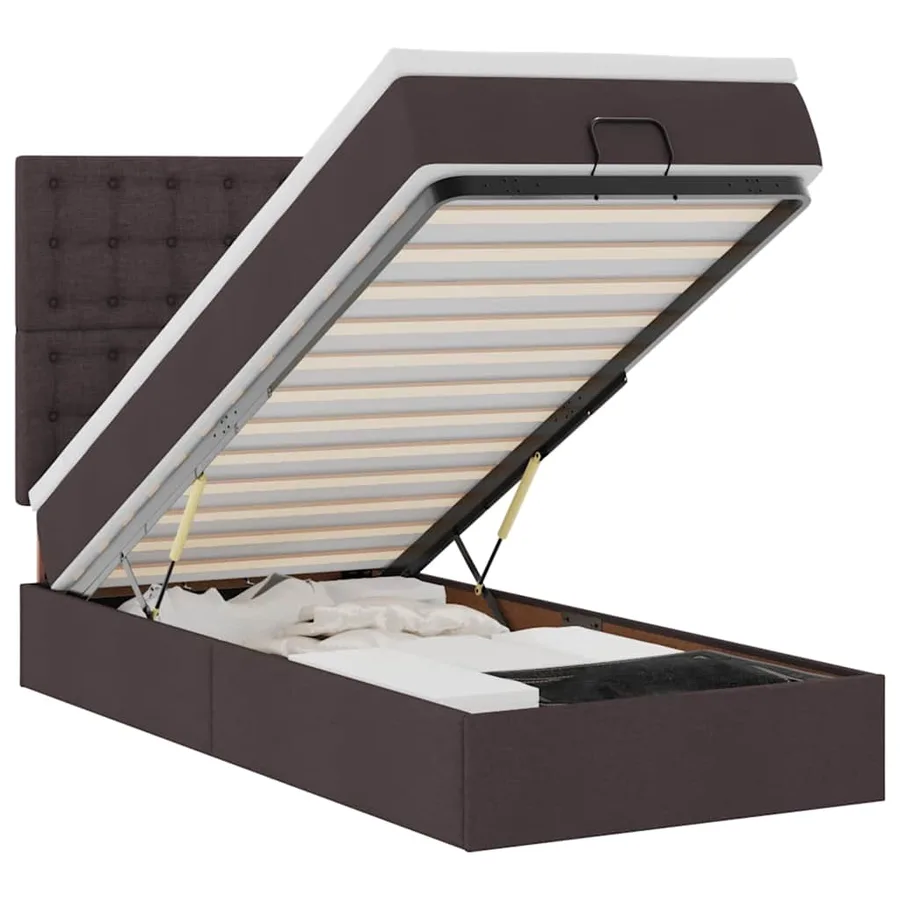 Lit ottoman avec matelas marron foncé 100x200 cm tissu - 2