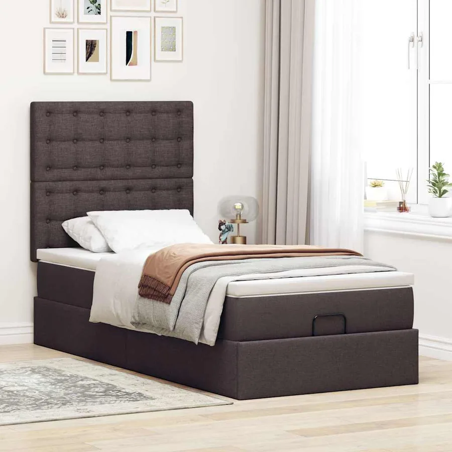 Lit ottoman avec matelas marron foncé 100x200 cm tissu - 3