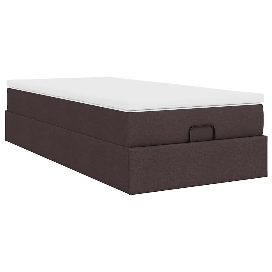 Cadre de lit ottoman avec matelas marron foncé 100x200 cm tissu - 10
