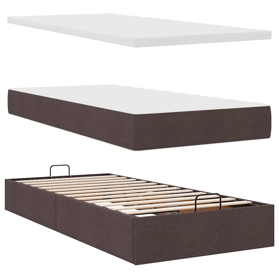 Cadre de lit ottoman avec matelas marron foncé 100x200 cm tissu - 8