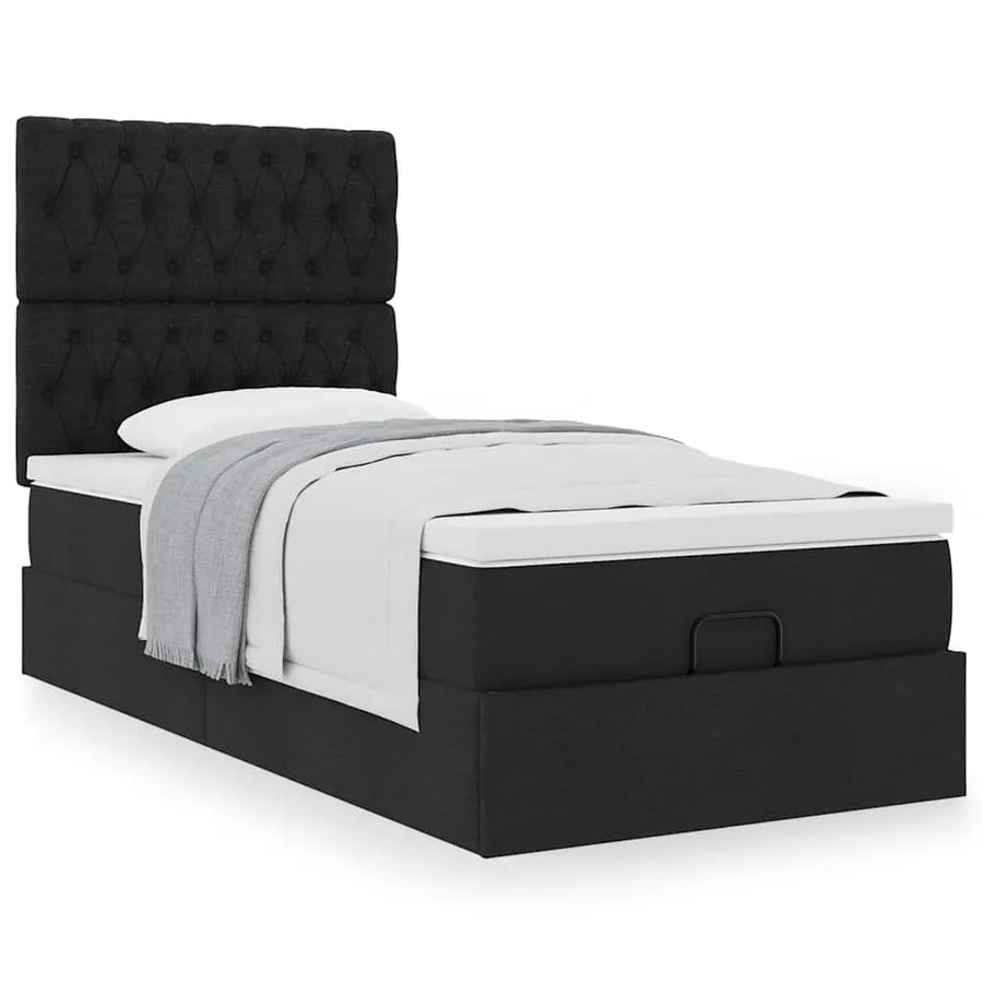 Lit ottoman avec matelas noir 100x200 cm tissu - 4
