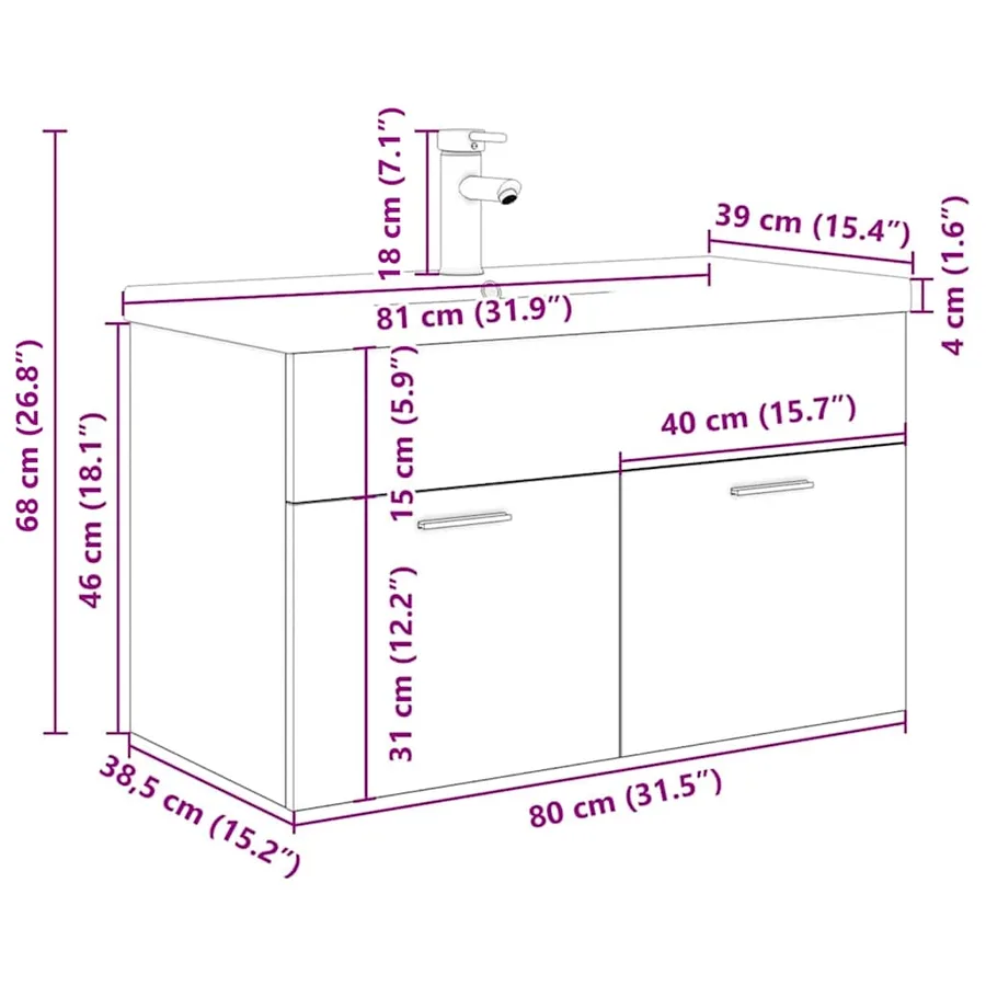 Meuble lavabo avec bassin et robinet intégrés vieux bois - 11