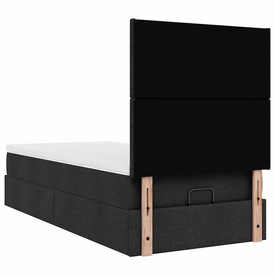 Lit ottoman avec matelas noir 100x200 cm tissu - 11