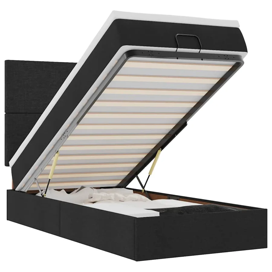 Lit ottoman avec matelas noir 100x200 cm tissu - 2