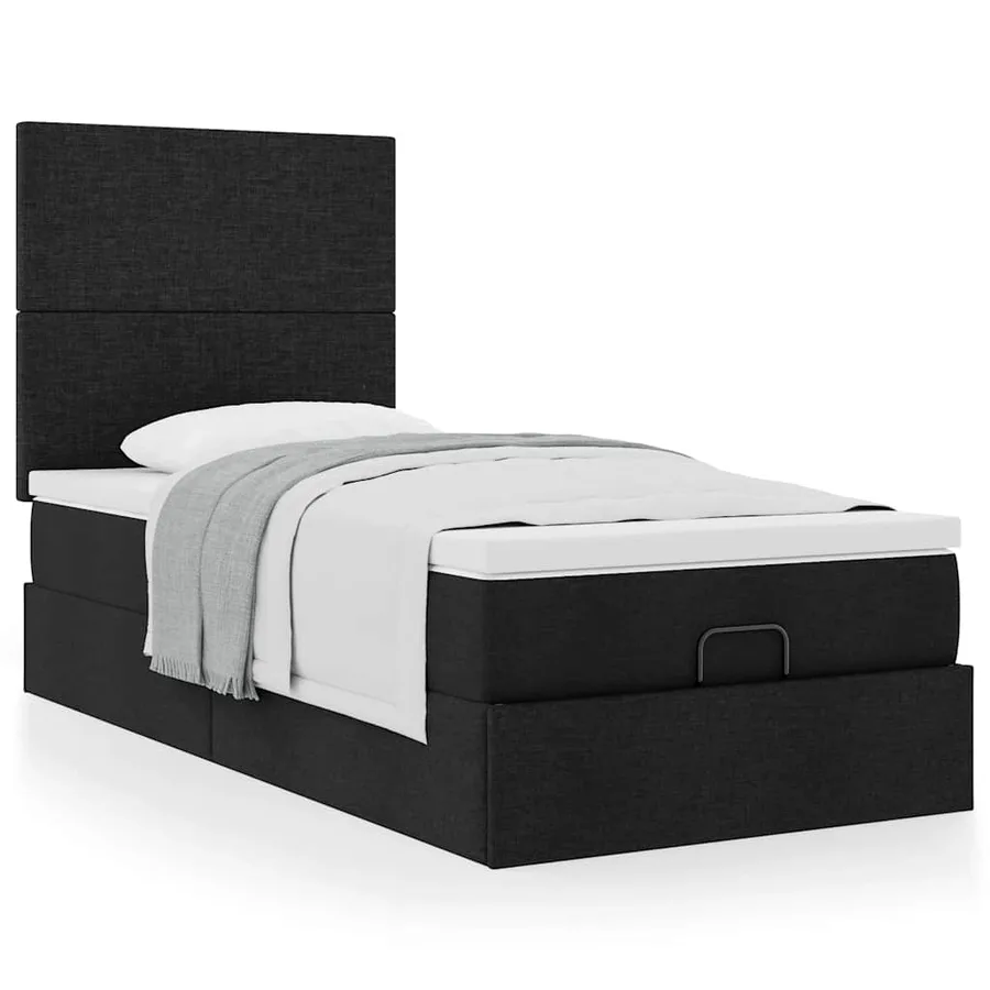 Lit ottoman avec matelas noir 100x200 cm tissu - 4