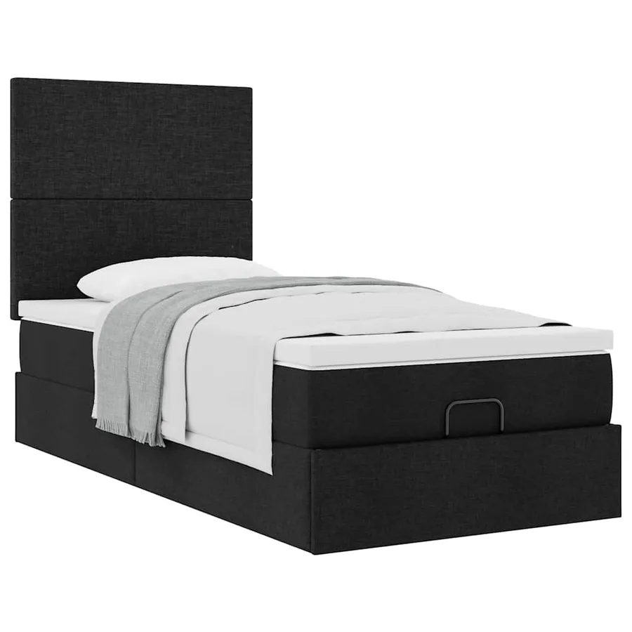 Lit ottoman avec matelas noir 100x200 cm tissu - 5
