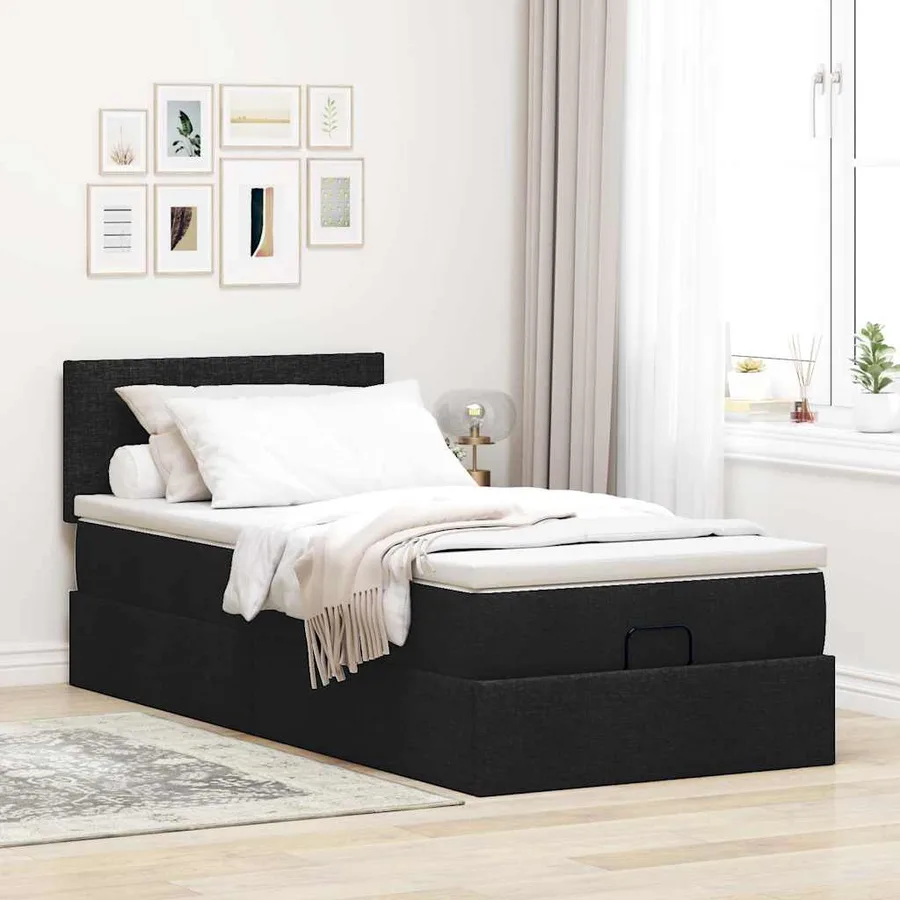 Lit ottoman avec matelas noir 100x200 cm tissu - 4