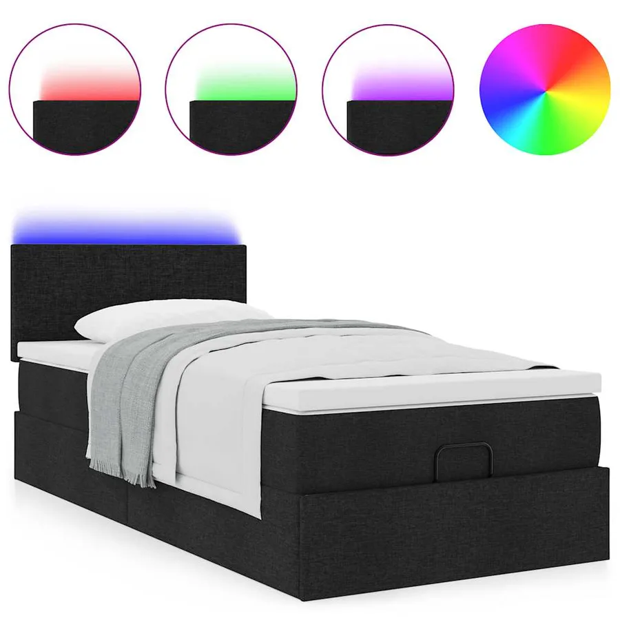 Lit ottoman avec matelas noir 100x200 cm tissu - 5