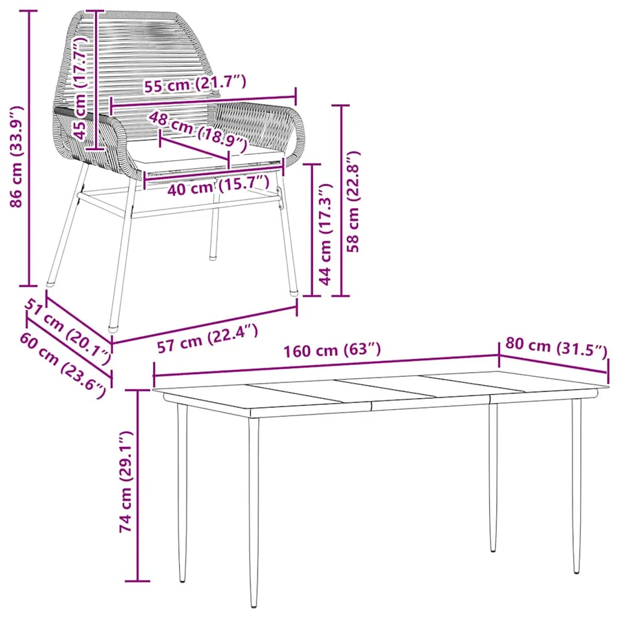 Ensemble à manger de jardin coussins 7pcs noir poly rotin verre - 10
