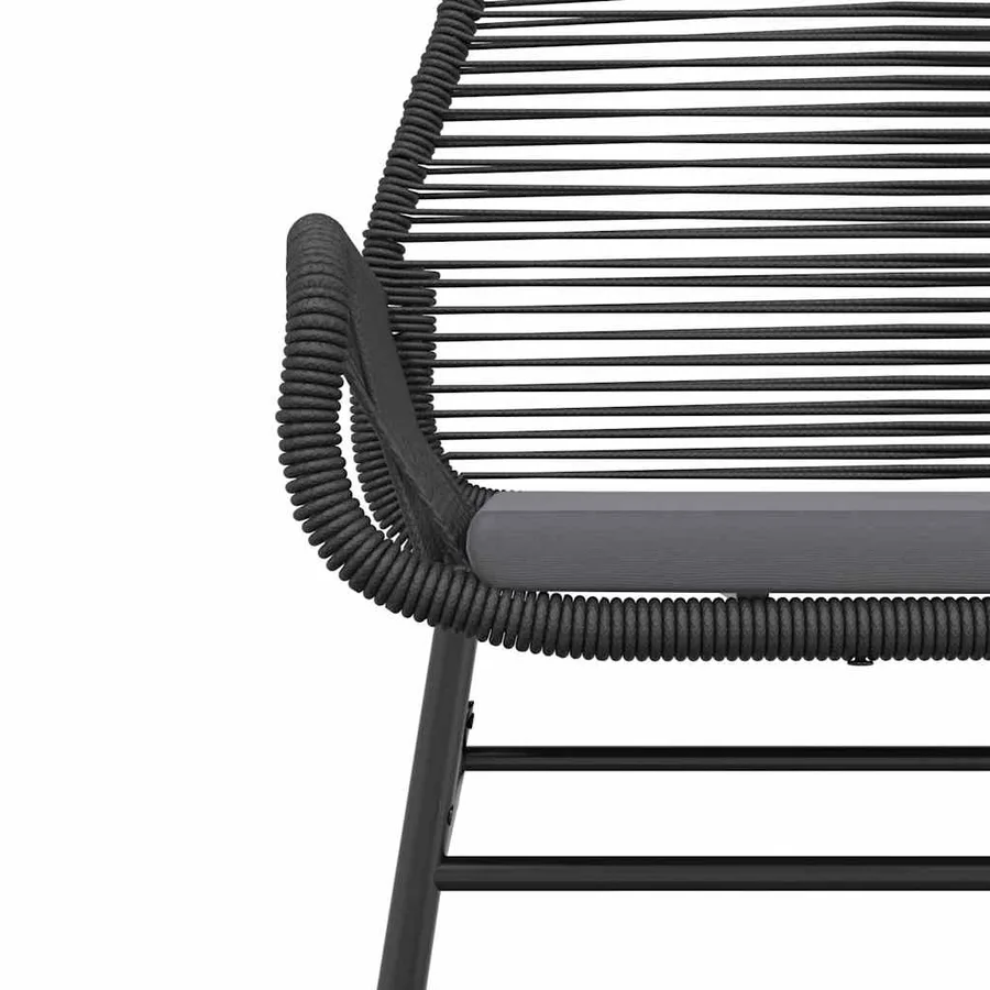 Ensemble à manger de jardin coussins 7pcs noir poly rotin verre - 6