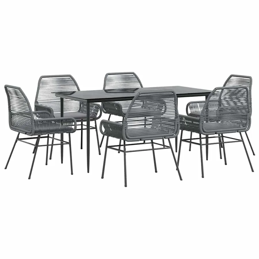 Ensemble à manger jardin coussins 7 pcs gris poly rotin verre - 2