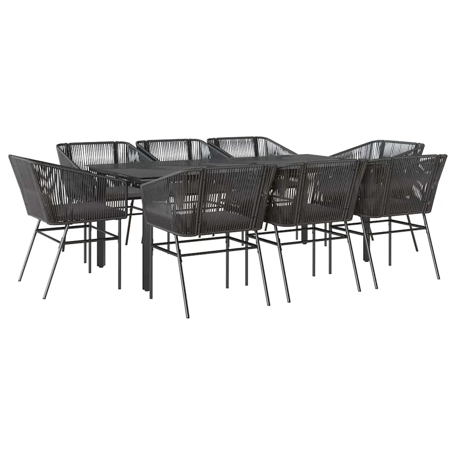 Ensemble à manger de jardin coussins 9pcs noir poly rotin verre - 2