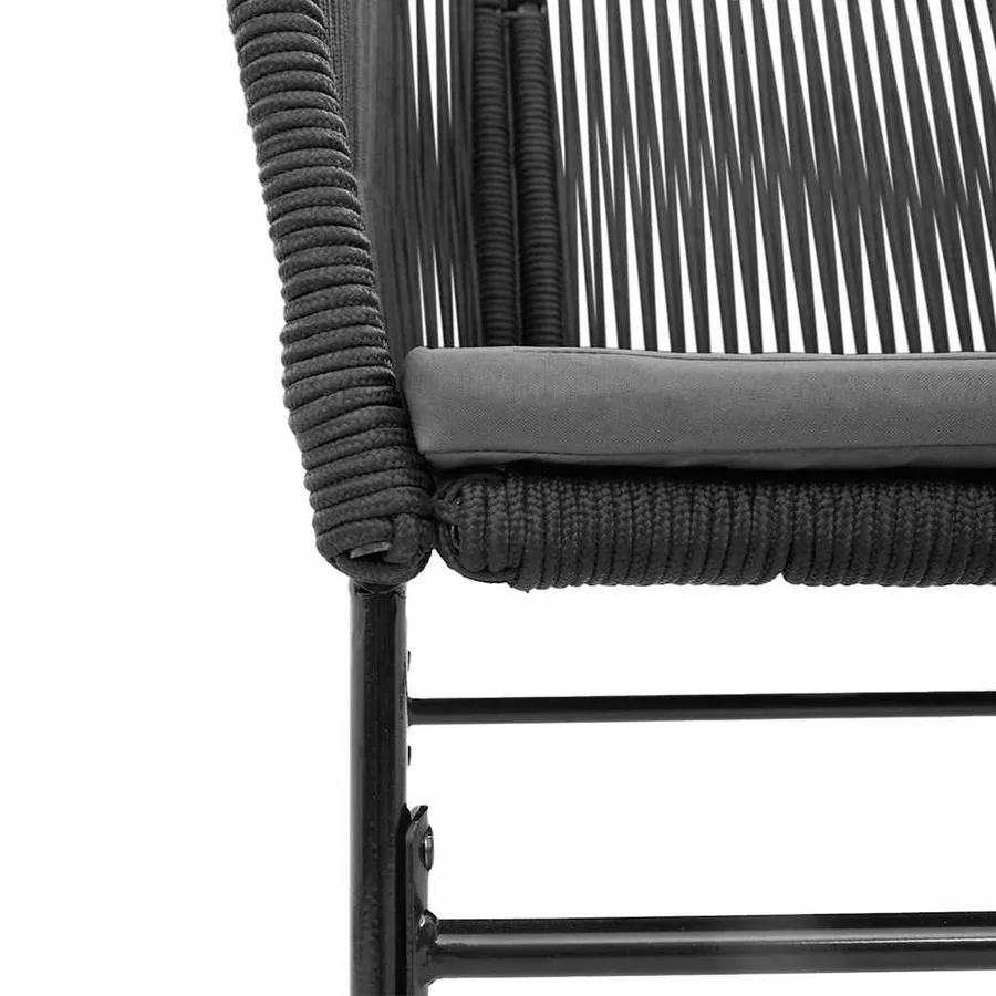 Ensemble à manger de jardin coussins 9pcs noir poly rotin verre - 8
