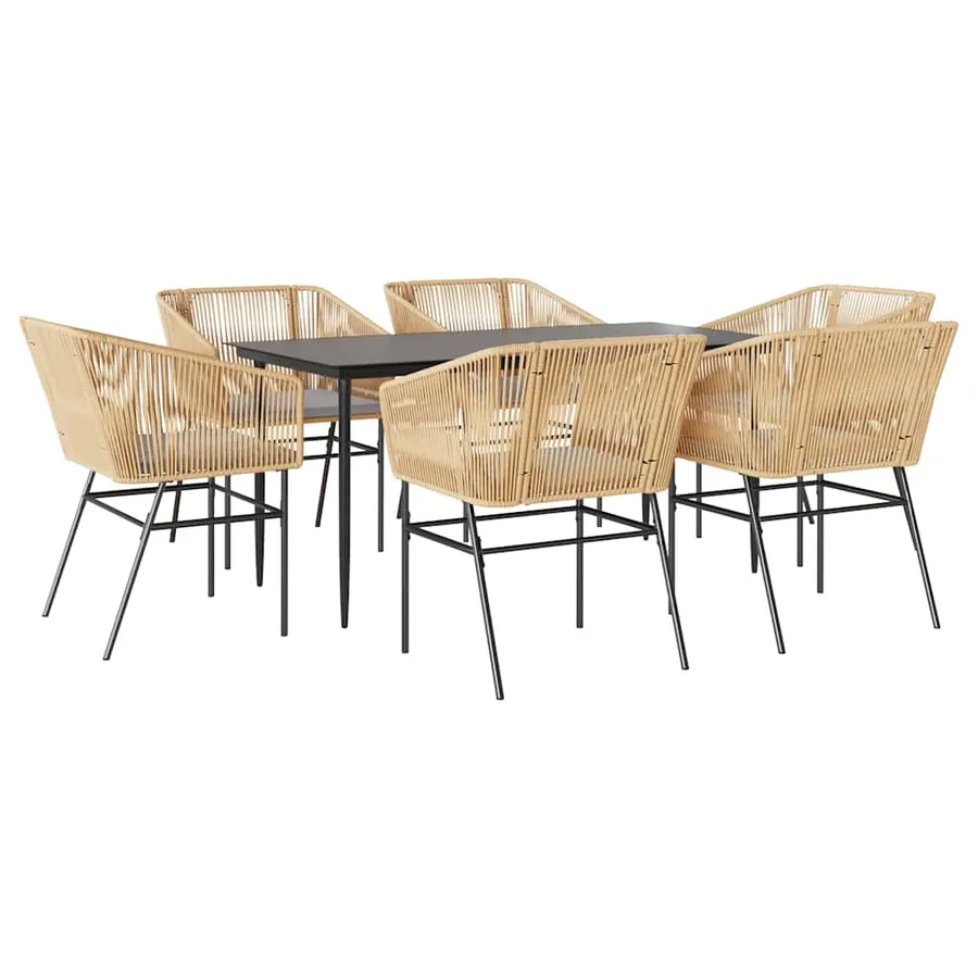 Ensemble à manger jardin coussins 7pcs marron poly rotin verre - 2