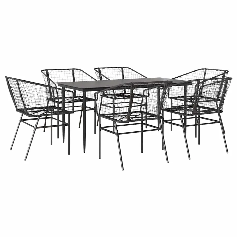 Ensemble à manger de jardin 7pcs noir poly rotin verre - 2