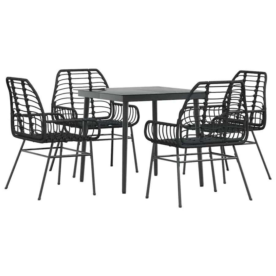 Ensemble à manger de jardin 5 pcs noir résine tressée verre - 2