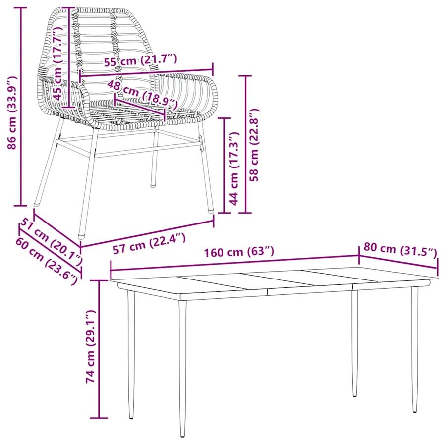 Ensemble à manger de jardin 7pcs noir poly rotin verre - 10