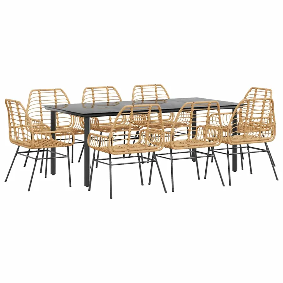 Ensemble à manger de jardin 9 pcs marron résine tressée verre - 2