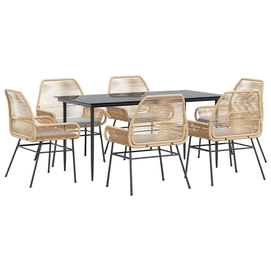 Ensemble à manger jardin coussins 7pcs marron poly rotin verre - 2