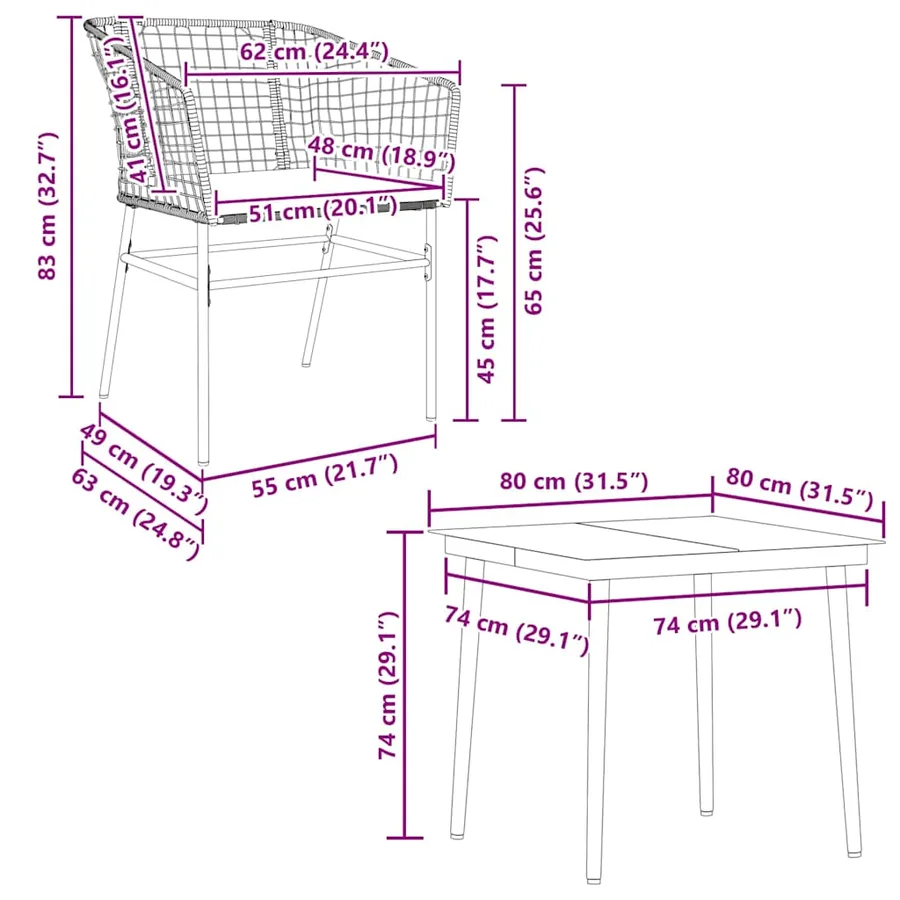 Ensemble à manger jardin coussins 5pcs marron poly rotin verre - 10