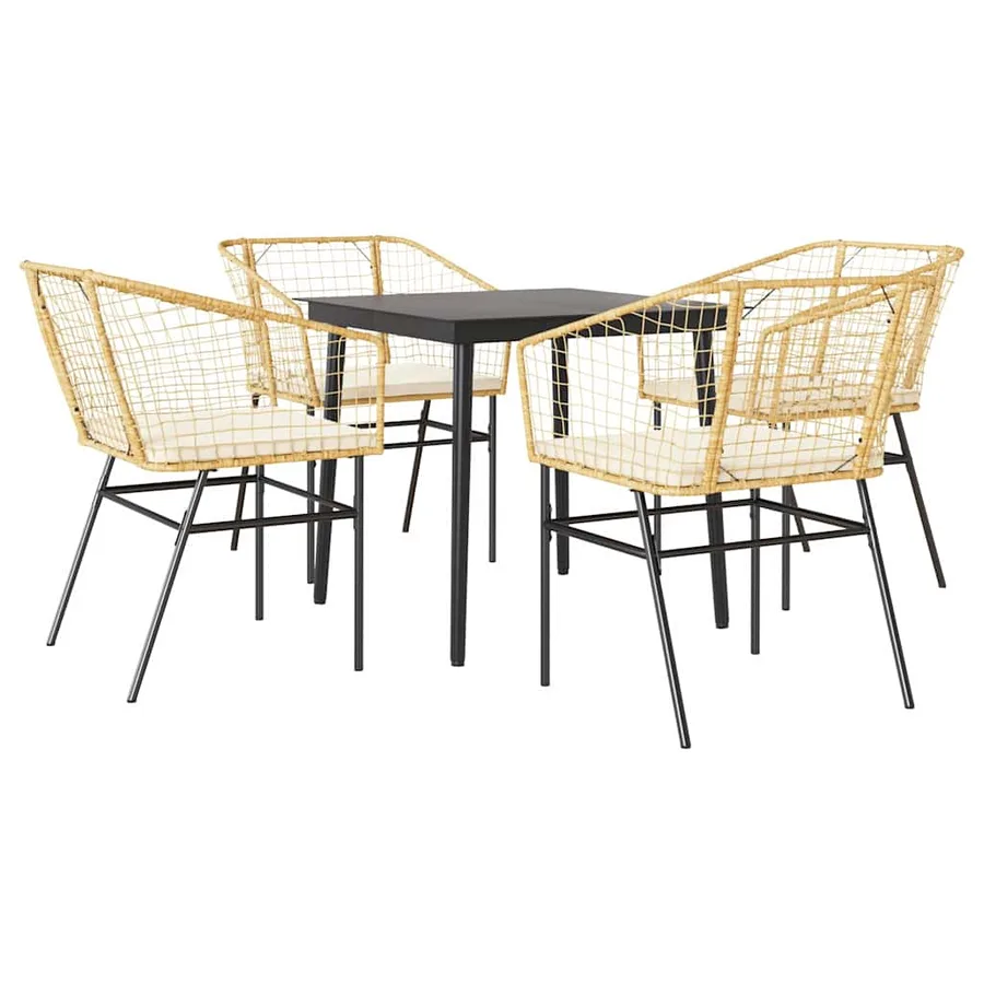 Ensemble à manger jardin coussins 5pcs marron poly rotin verre - 2