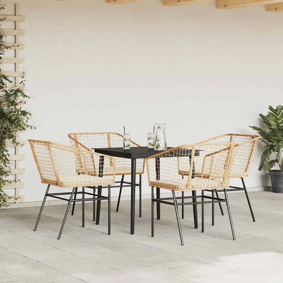 Ensemble à manger jardin coussins 5pcs marron poly rotin verre - 3
