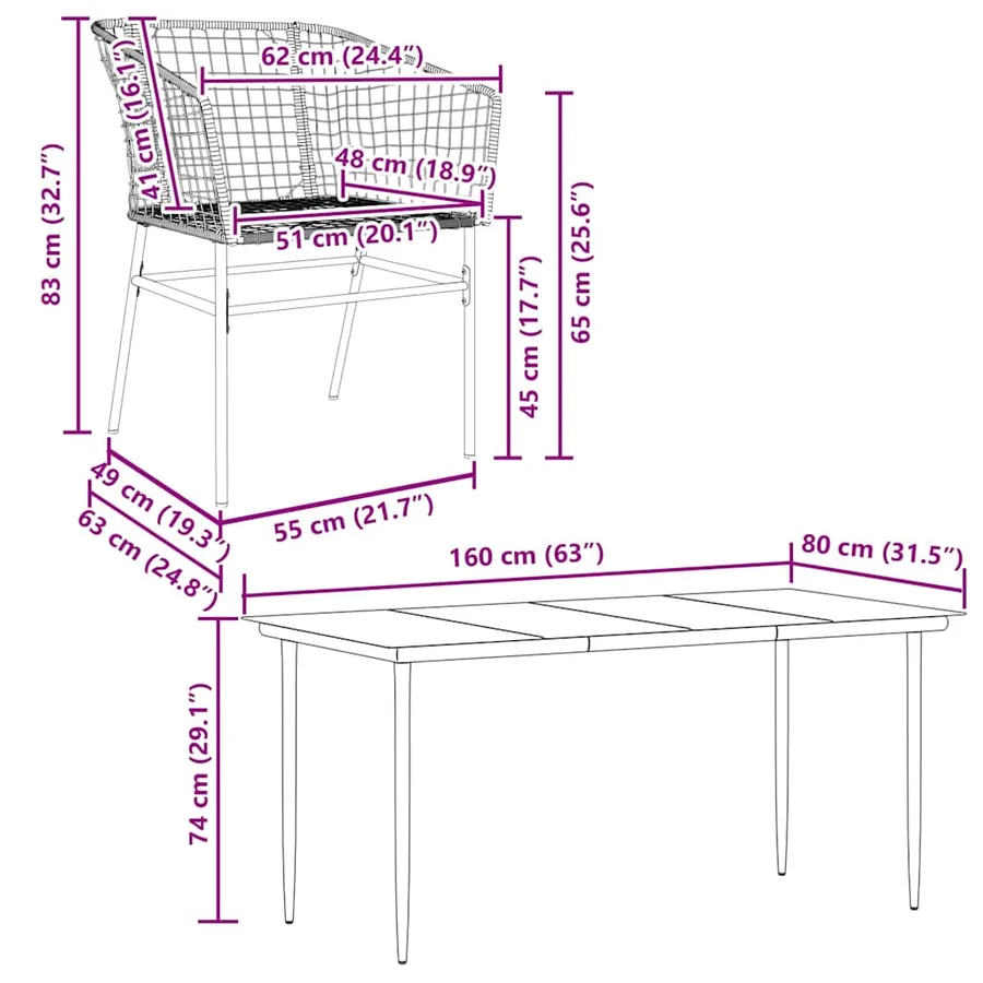 Ensemble à manger jardin 7pcs marron rpoly otin verre - 10