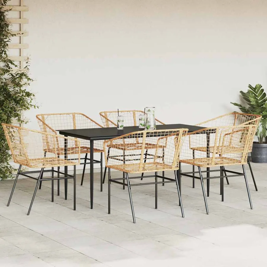 Ensemble à manger jardin 7pcs marron rpoly otin verre - 3
